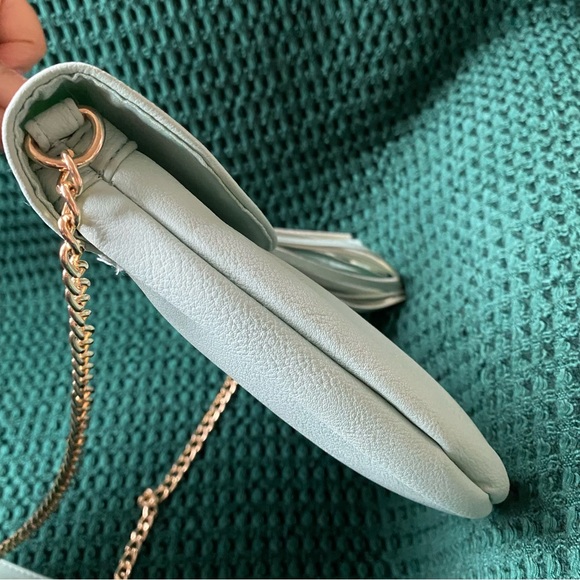 Call It Spring Pebbled Leather Pleated Flap Crossbody Bag with Tassel Gold Chain - Picture 10 of 12